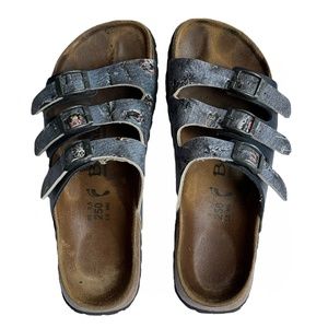 Birkenstock Betula Florida Blue Denim Heart Floral Print Sandals Birko Flor 39 8